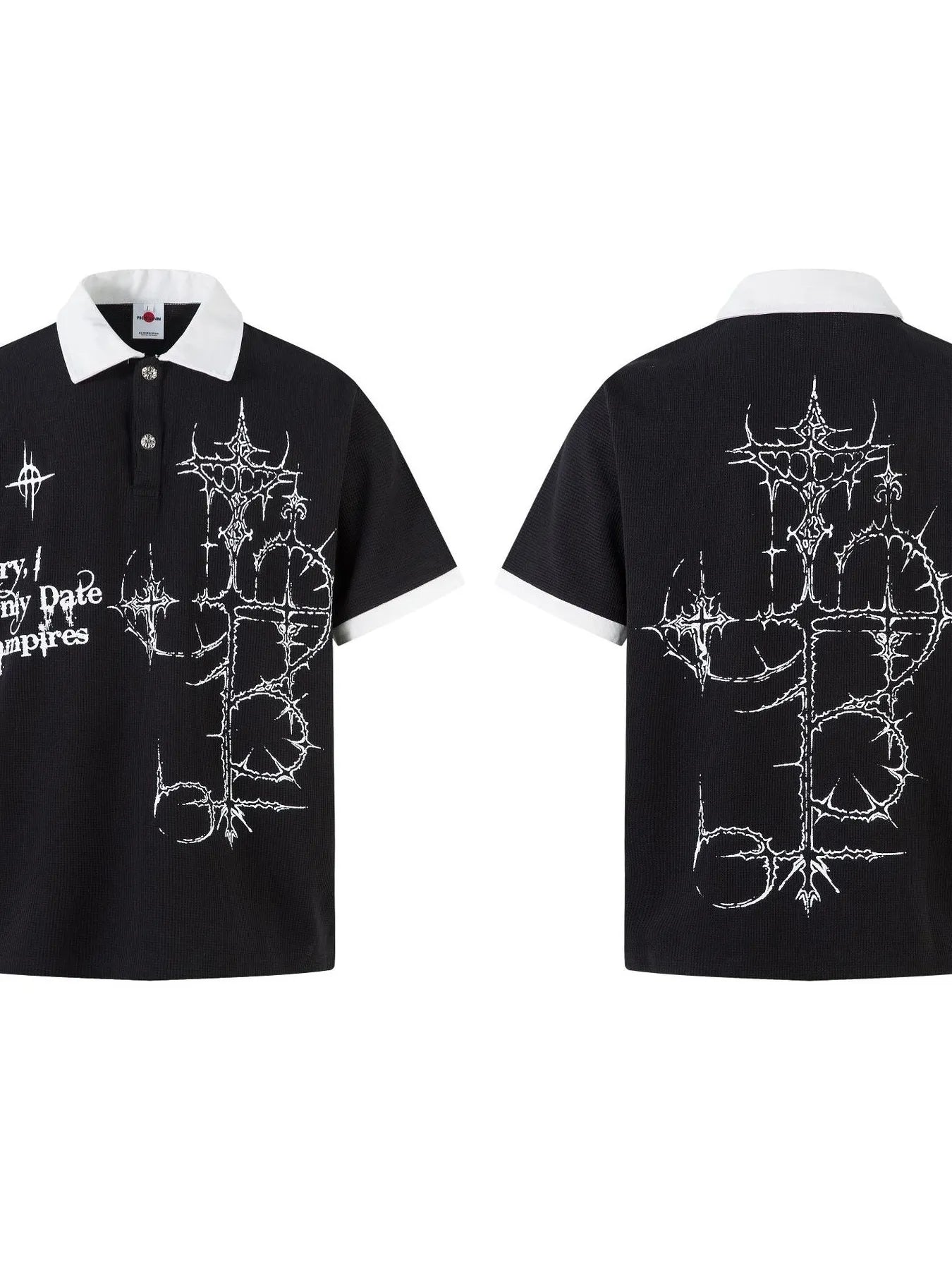 Men's Gothic Cross Graphic Contrast Collar Polo - My Wear Clothing Co
