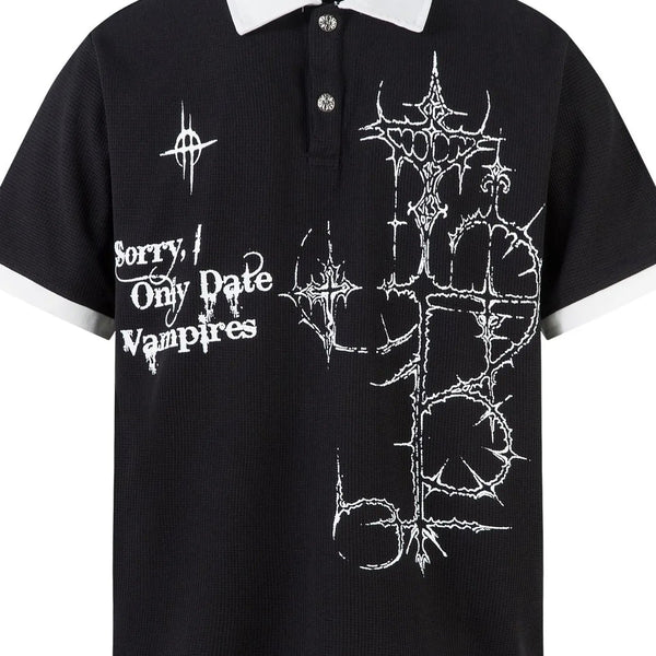 Men's Gothic Cross Graphic Contrast Collar Polo - My Wear Clothing Co