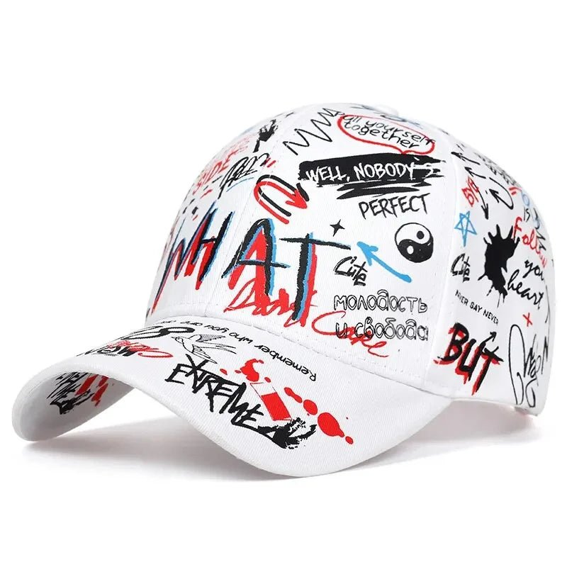 Berretto Baseball Unisex Con Graffiti – Bianco, 100% Cotone, Taglia Unica, Ispirato Allo Street Trend