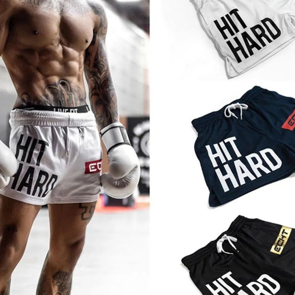 Men’s Hit Hard Graphic Drawstring Breathable Active Shorts - My Wear Clothing Co