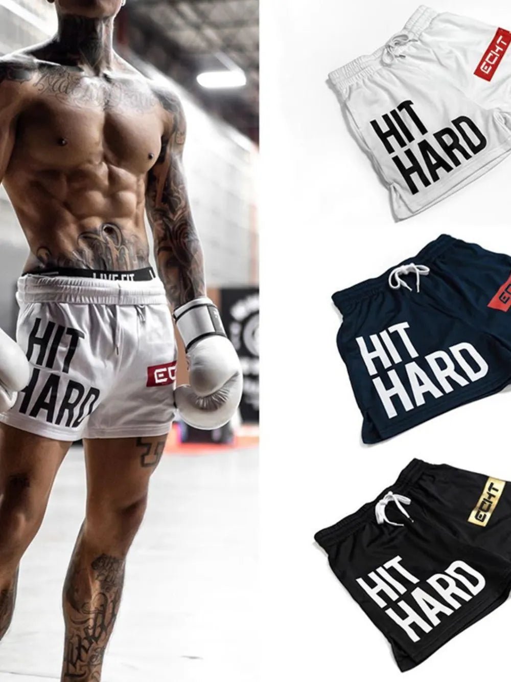 Men’s Hit Hard Graphic Drawstring Breathable Active Shorts - My Wear Clothing Co