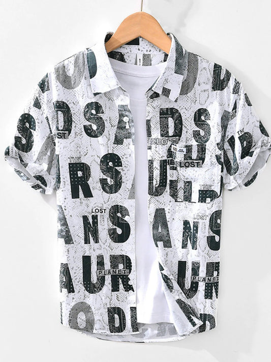 Men's Letter Print Short Sleeve Shirt - My Wear Clothing Co