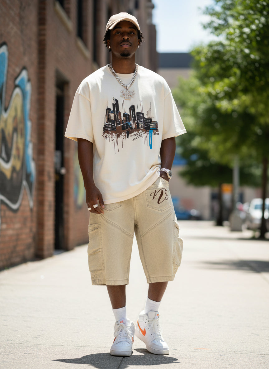 Men’s Oversized Cargo Denim Shorts – Streetwear Utility in 100% Cotton