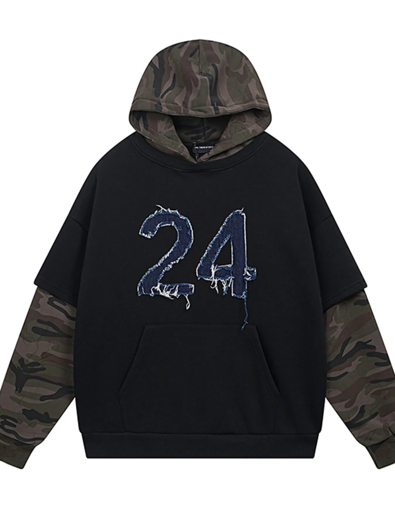 Men's Oversized Number 24 Hoodie with Camo Contrast Sleeves - My Wear Clothing Co