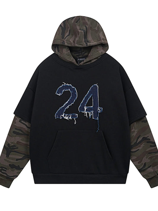 Men's Oversized Number 24 Hoodie with Camo Contrast Sleeves - My Wear Clothing Co