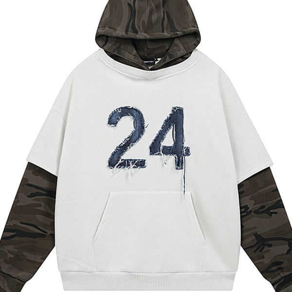 Men's Oversized Number 24 Hoodie with Camo Contrast Sleeves - My Wear Clothing Co