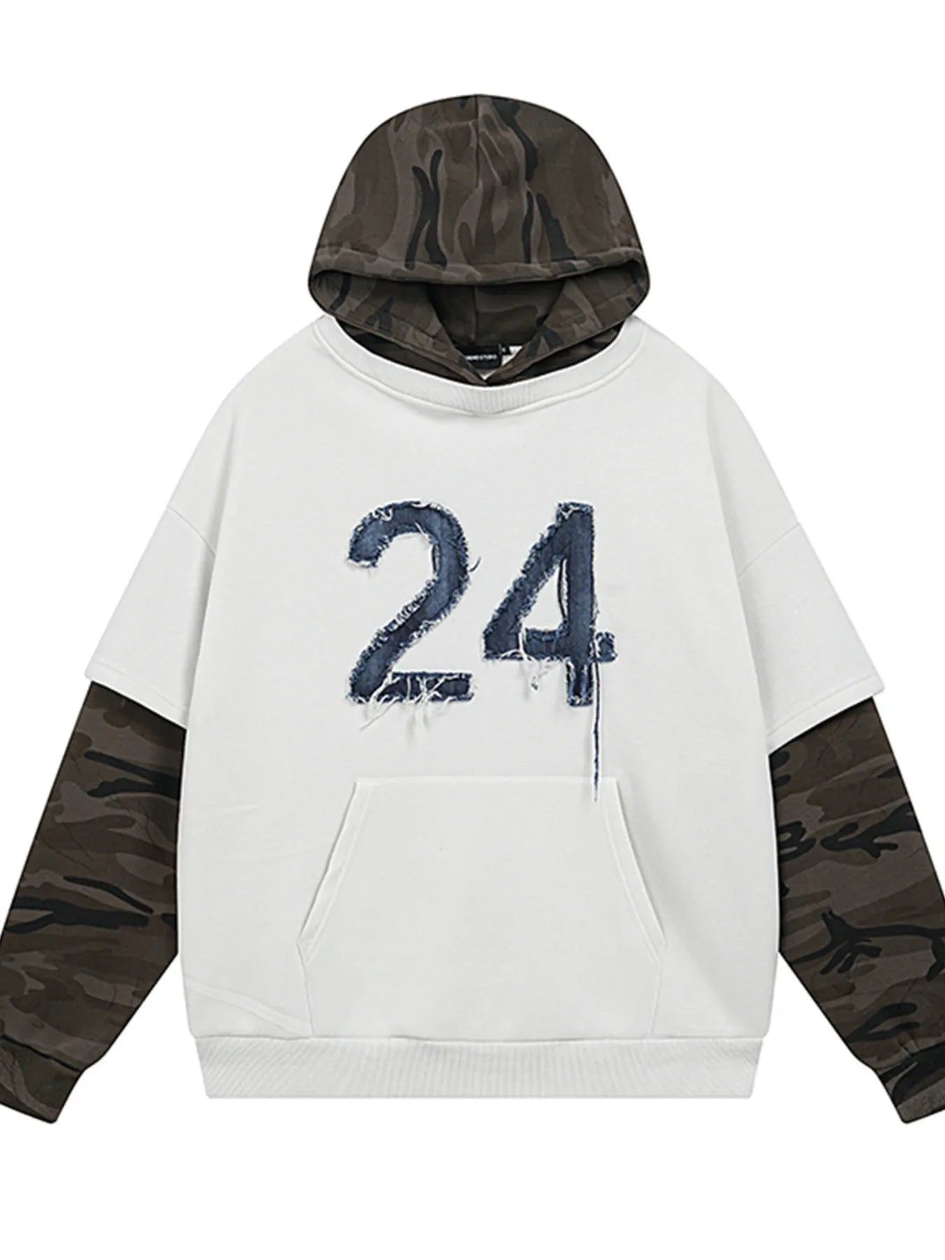 Men's Oversized Number 24 Hoodie with Camo Contrast Sleeves - My Wear Clothing Co