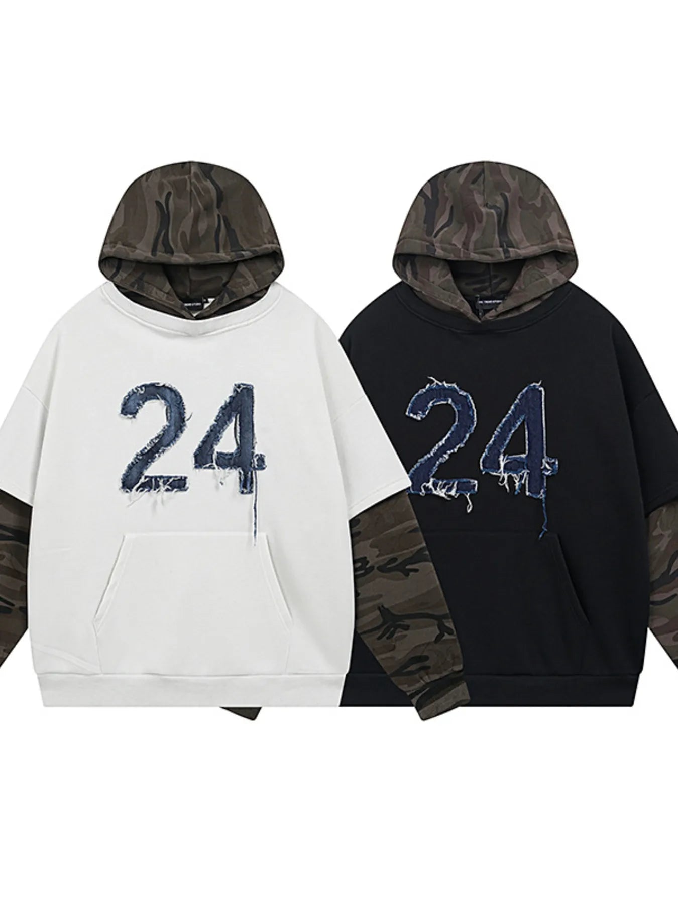 Men's Oversized Number 24 Hoodie with Camo Contrast Sleeves - My Wear Clothing Co