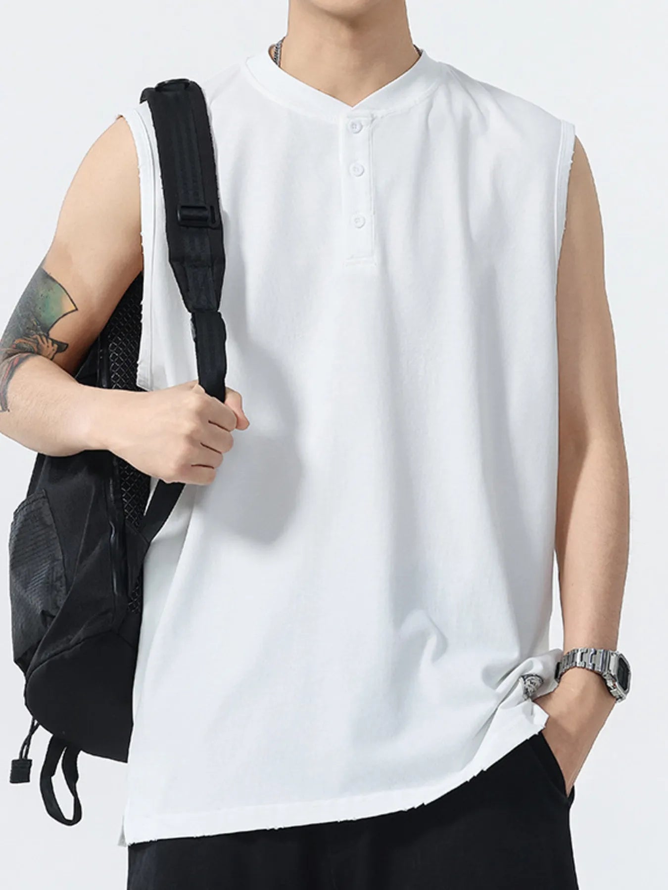 Men's Plus Size Button Detail Tank - My Wear Clothing Co