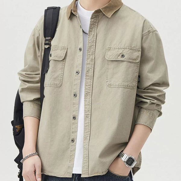 Men's Plus Size Button Up Shacket with Dual Chest Pockets - My Wear Clothing Co