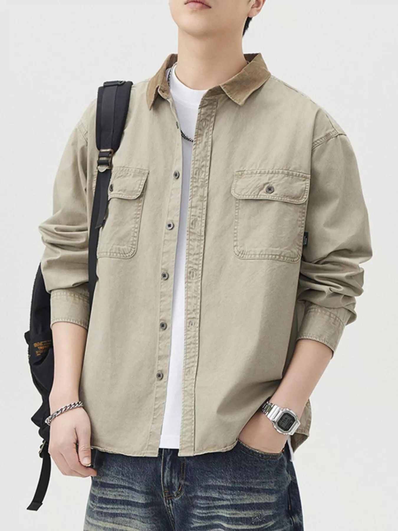 Men's Plus Size Button Up Shacket with Dual Chest Pockets - My Wear Clothing Co
