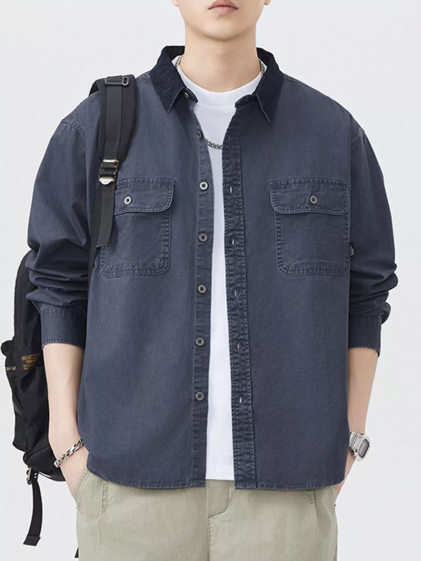 Men's Plus Size Button Up Shacket with Dual Chest Pockets - My Wear Clothing Co