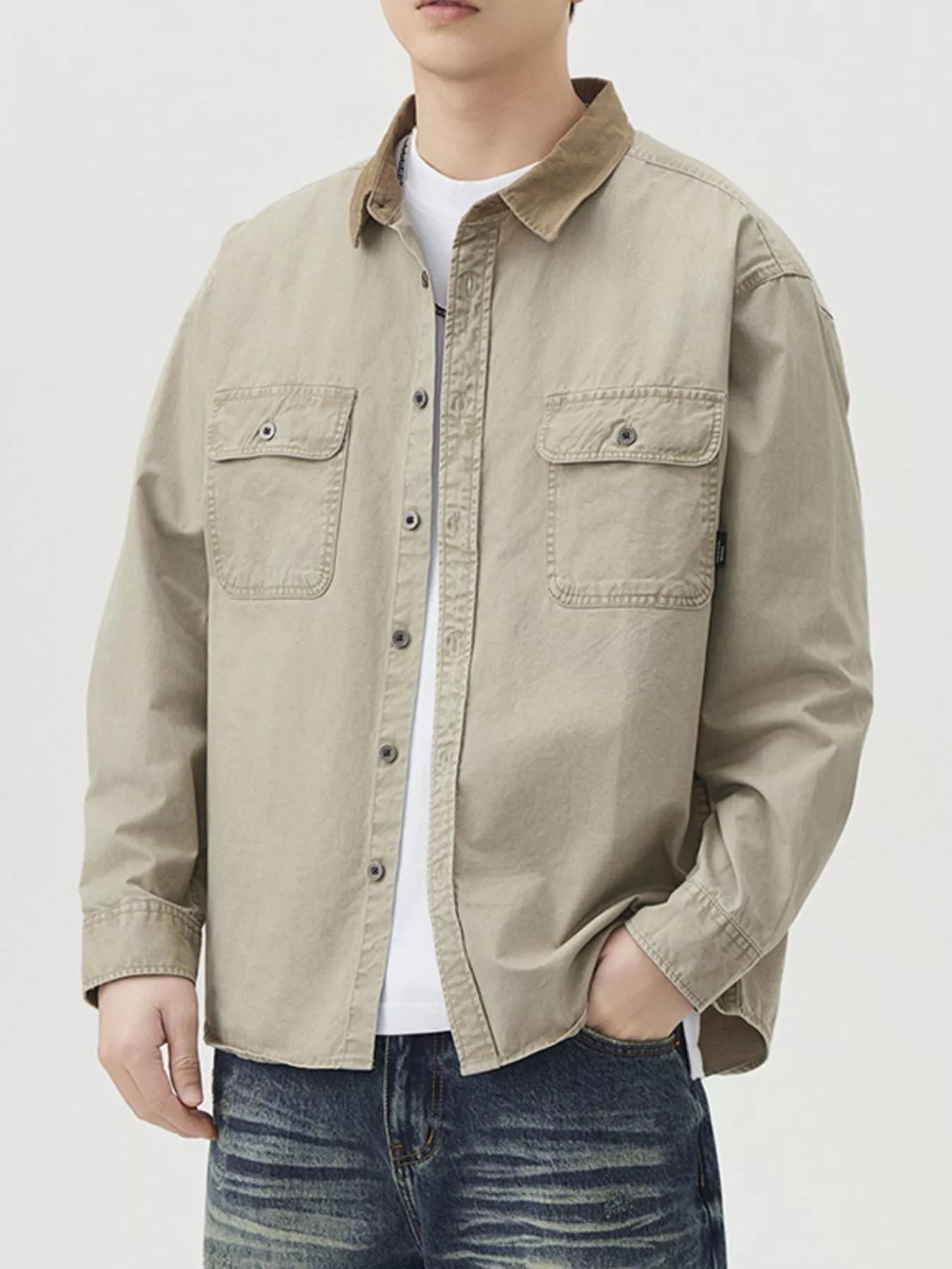 Men's Plus Size Button Up Shacket with Dual Chest Pockets - My Wear Clothing Co