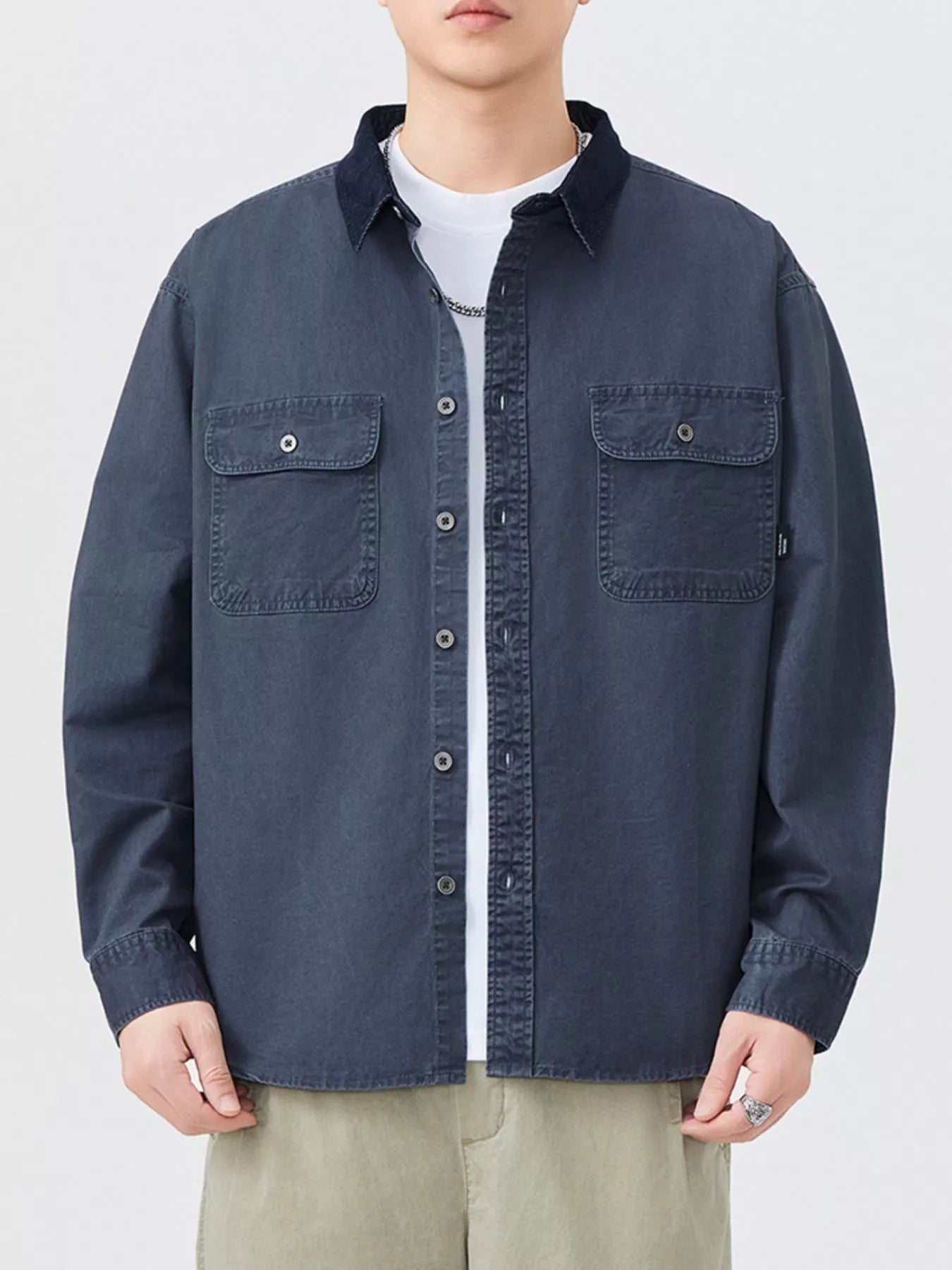 Men's Plus Size Button Up Shacket with Dual Chest Pockets - My Wear Clothing Co