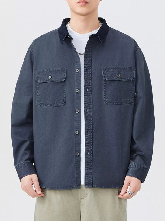 Men's Plus Size Button Up Shacket with Dual Chest Pockets - My Wear Clothing Co
