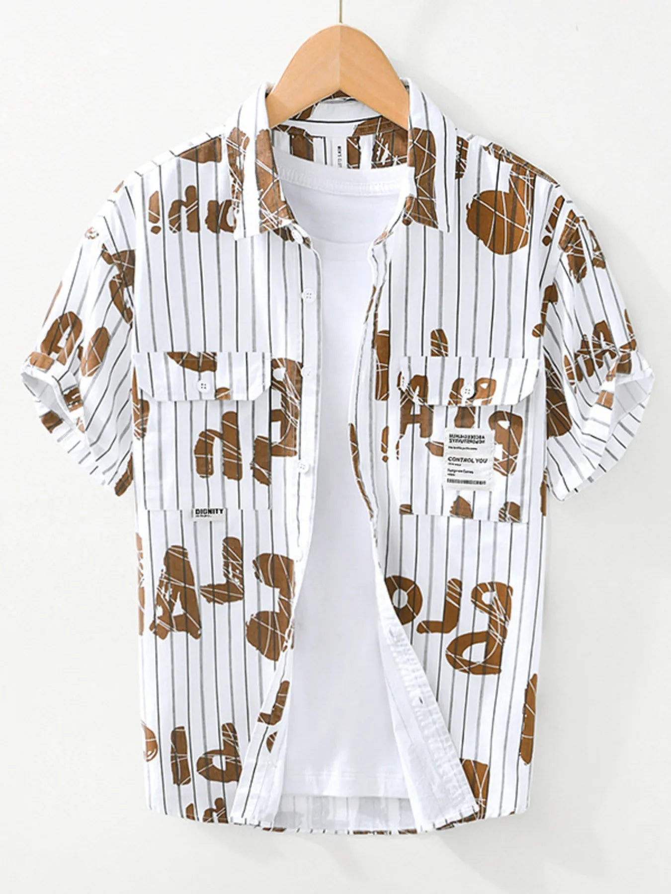 Men's Plus Size Letter Print Striped Short Sleeve Casual Shirt - My Wear Clothing Co