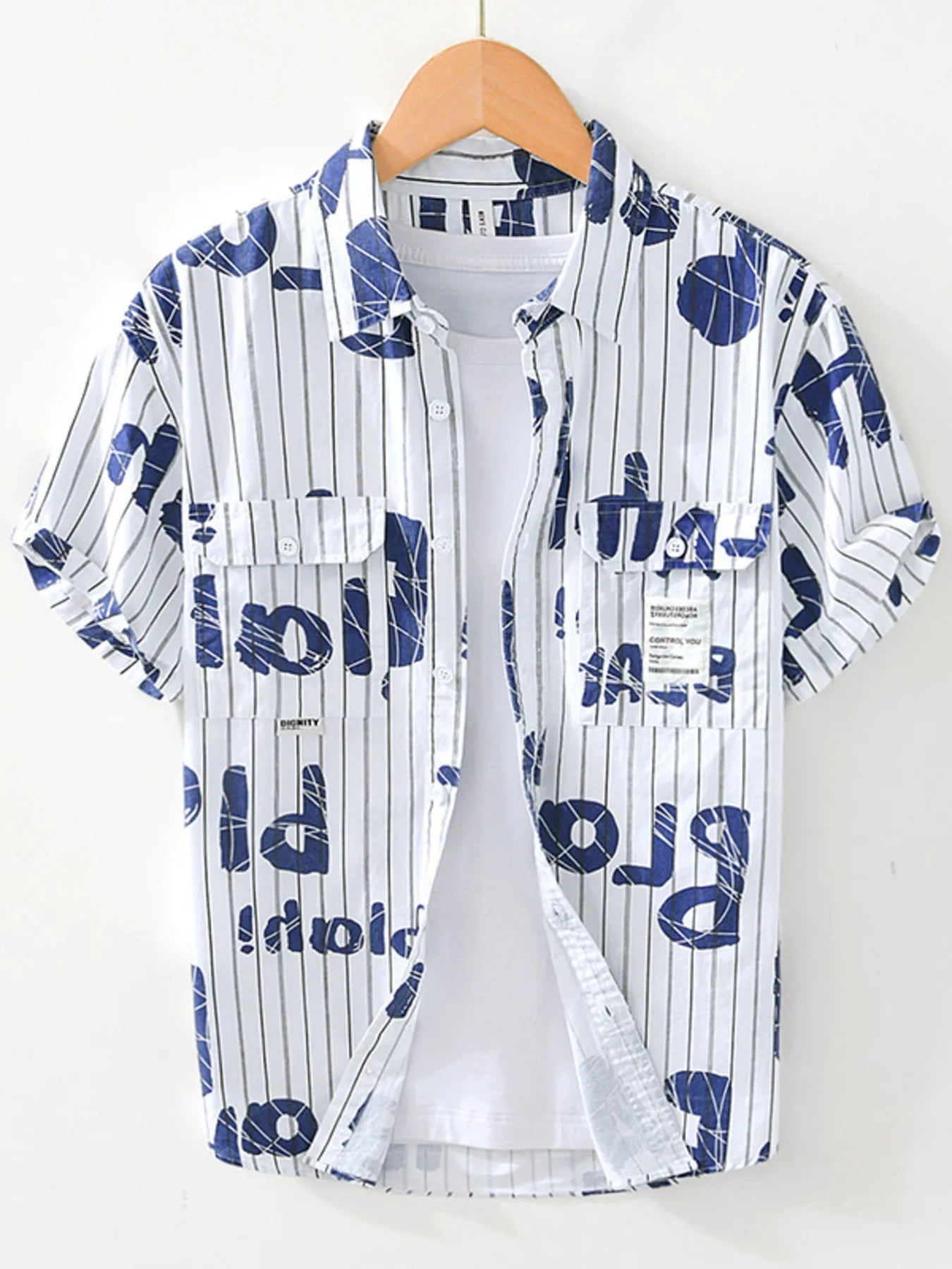 Men's Plus Size Letter Print Striped Short Sleeve Casual Shirt - My Wear Clothing Co