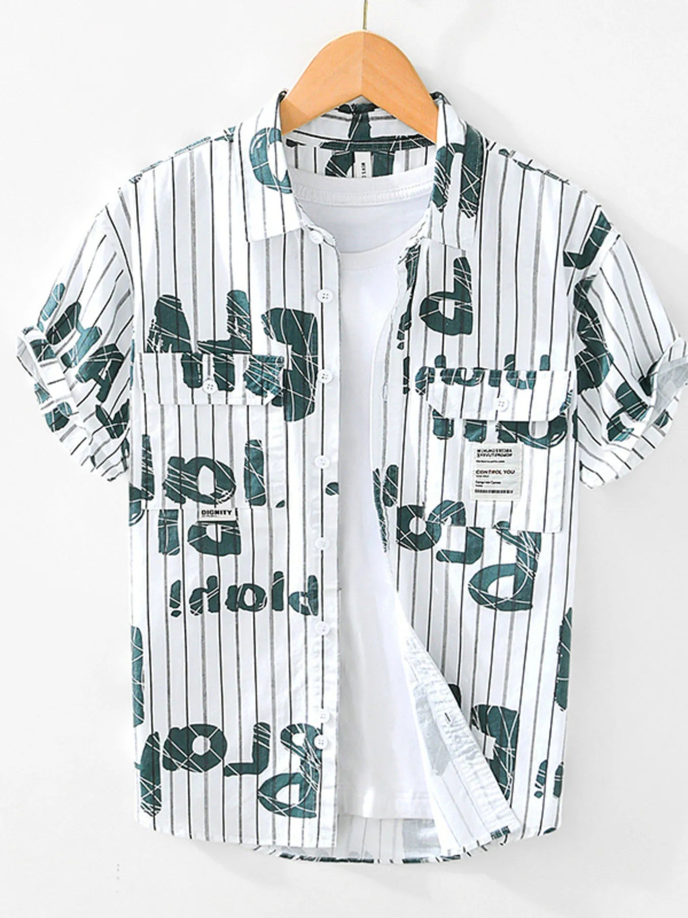 Men's Plus Size Letter Print Striped Short Sleeve Casual Shirt - My Wear Clothing Co