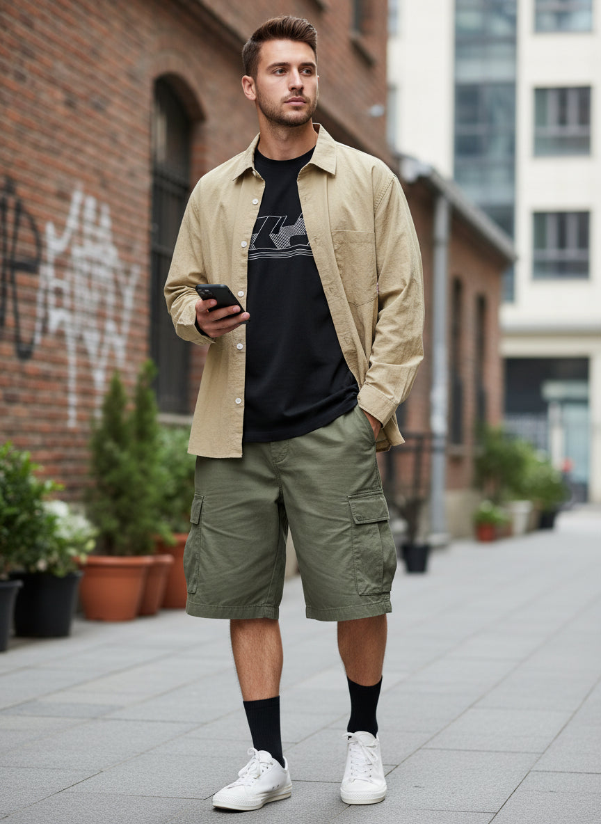 Men’s Lightweight Button-Down Shirt – Streetwear Versatility in M–3XL