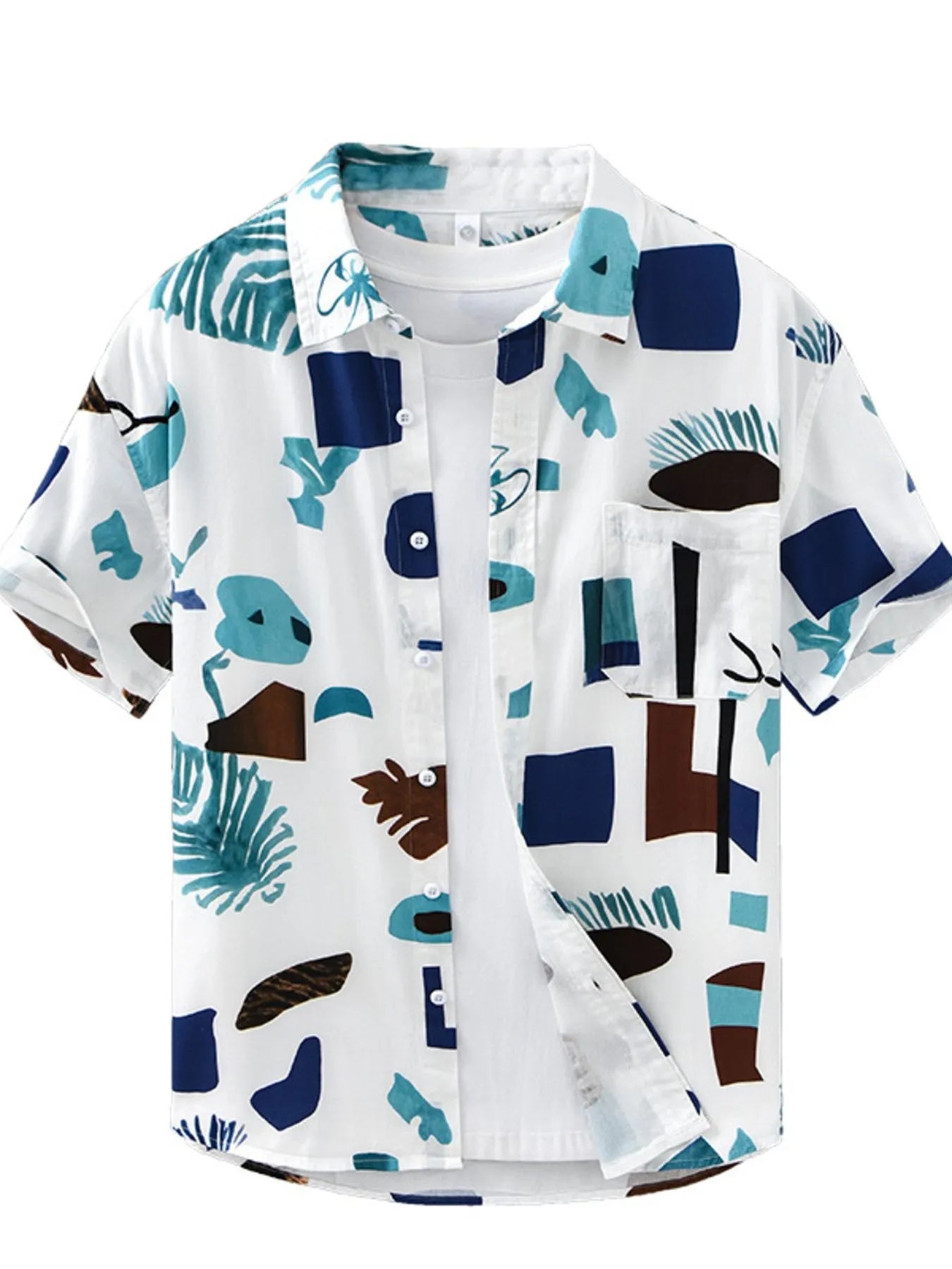 Men's Plus Size Printed Button Up Short Sleeve Shirt - My Wear Clothing Co
