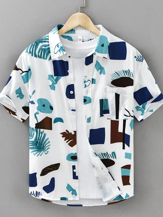 Men's Plus Size Printed Button Up Short Sleeve Shirt - My Wear Clothing Co