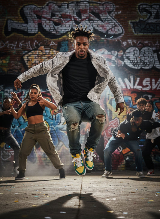 Light gray patterned jacket over a black shirt on a white background