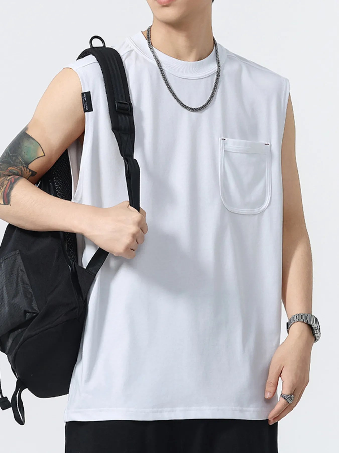 Men's Plus Size Round Neck Tank with Chest Pocket - My Wear Clothing Co