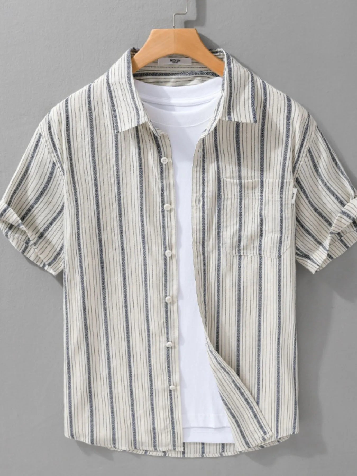 Men's Plus Size Striped Button Up Short Sleeve Shirt - My Wear Clothing Co