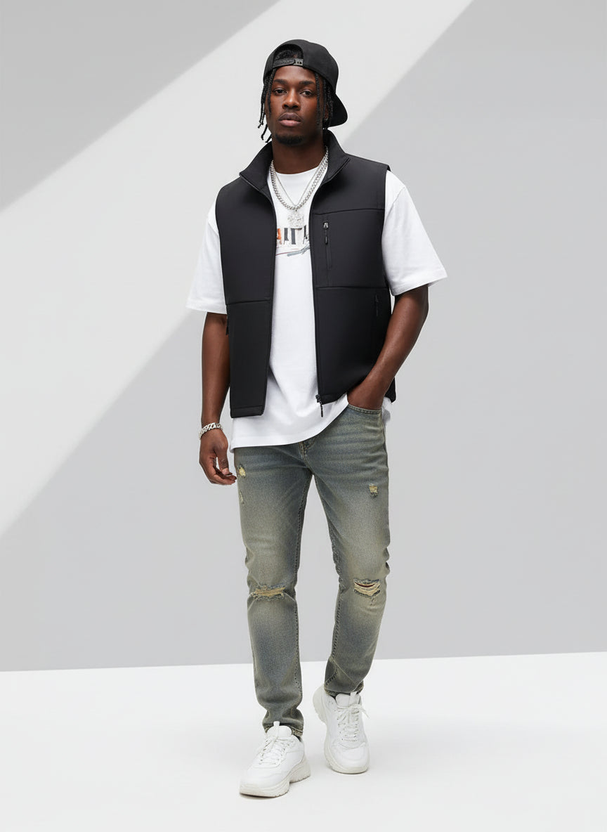 Men’s Plus Size Zip-Up Outdoor Vest – Streetwear Comfort Meets Utility