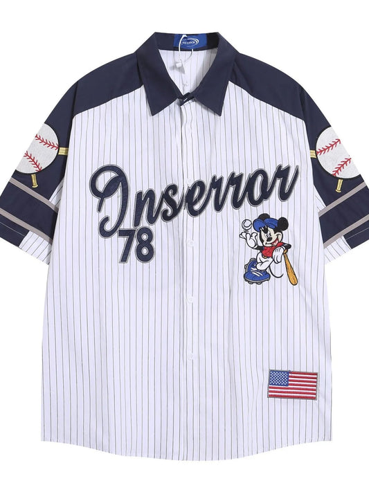 Men's Retro Baseball Style Short Sleeve Button - Up Shirt - My Wear Clothing Co