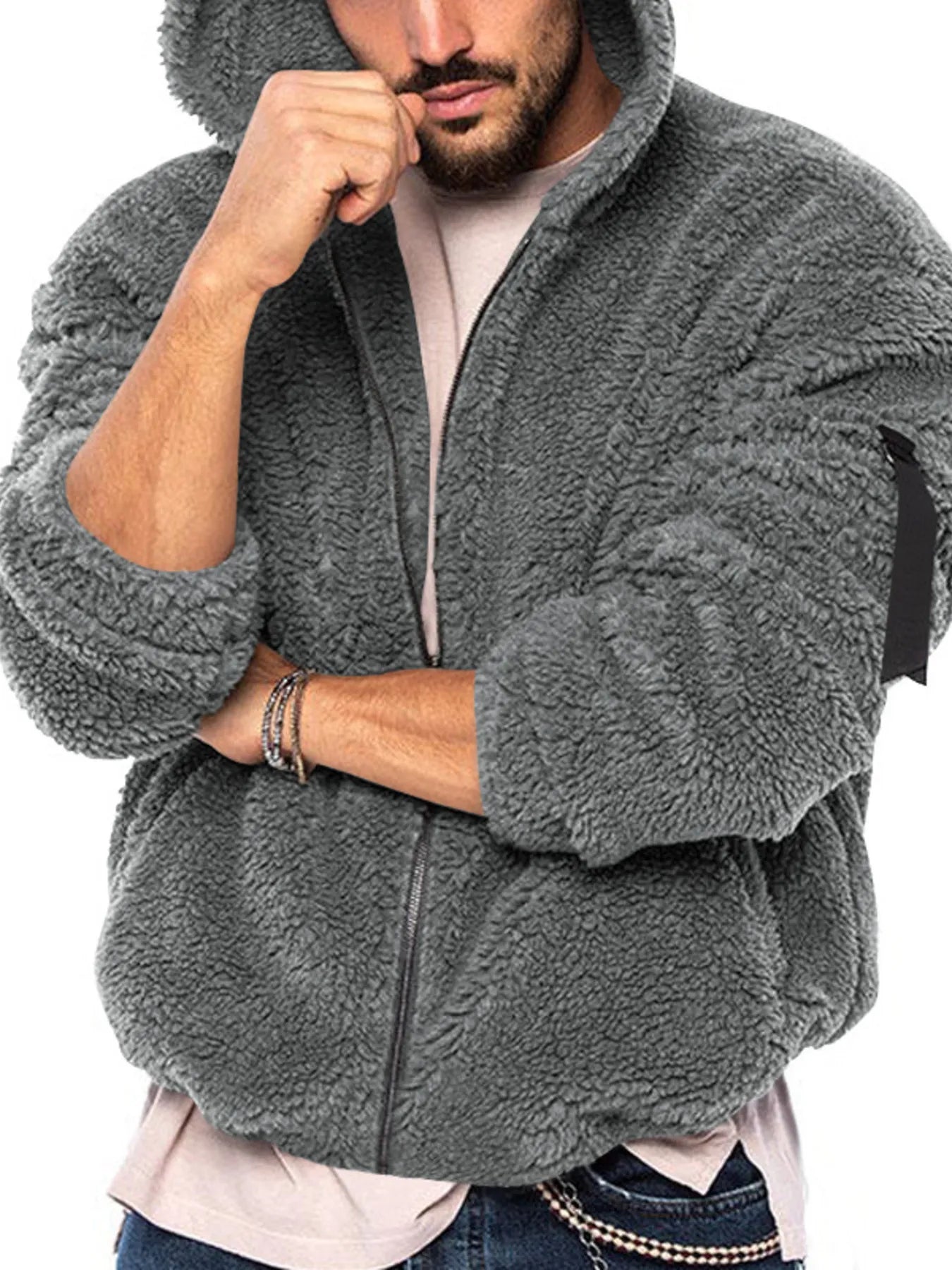 Men's Sherpa Fleece Hooded Jacket (S–3XL) – Oversized Warmth, Everyday Ease - My Wear Clothing Co