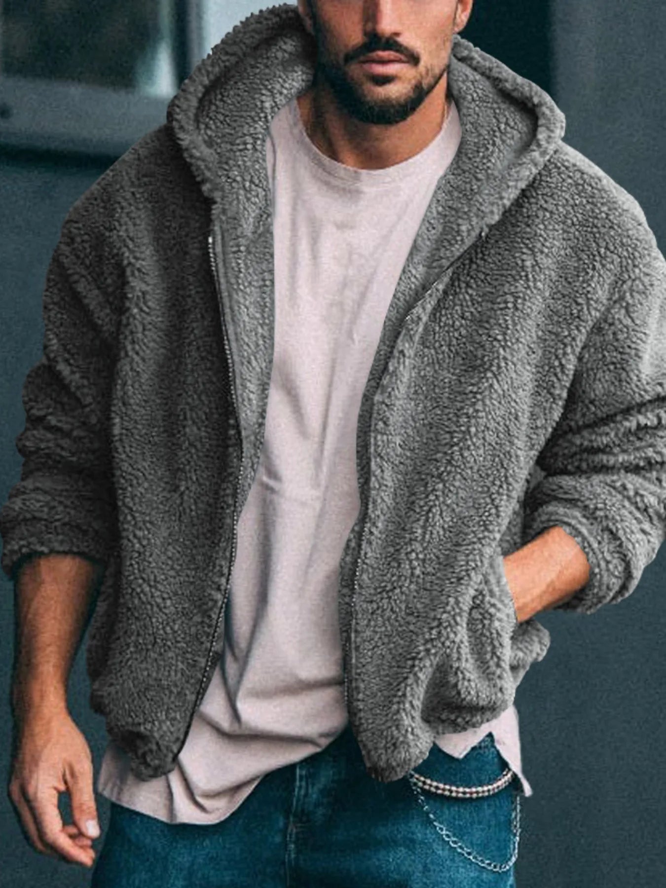 Men's Sherpa Fleece Hooded Jacket (S–3XL) – Oversized Warmth, Everyday Ease - My Wear Clothing Co