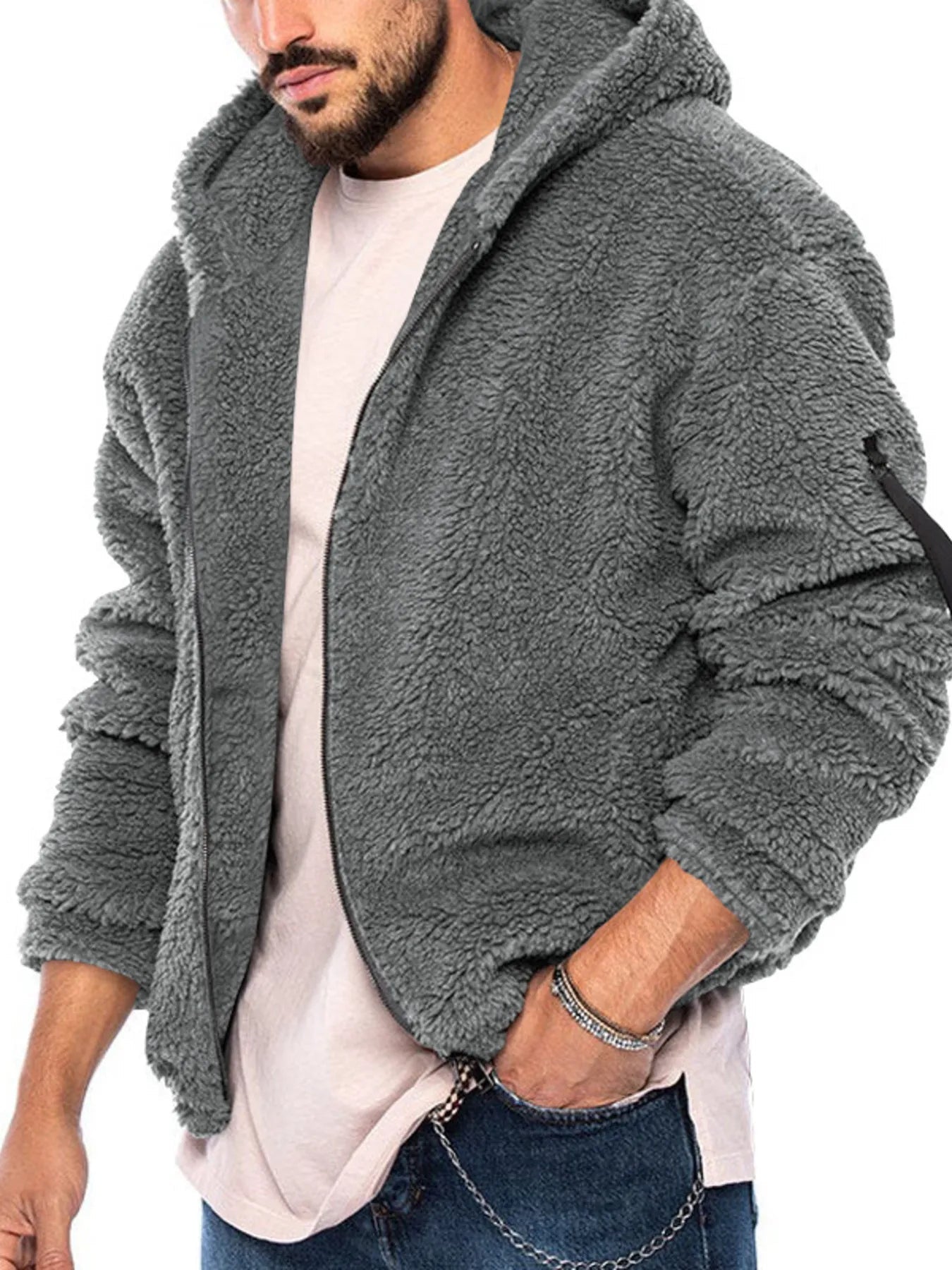 Men's Sherpa Fleece Hooded Jacket (S–3XL) – Oversized Warmth, Everyday Ease - My Wear Clothing Co