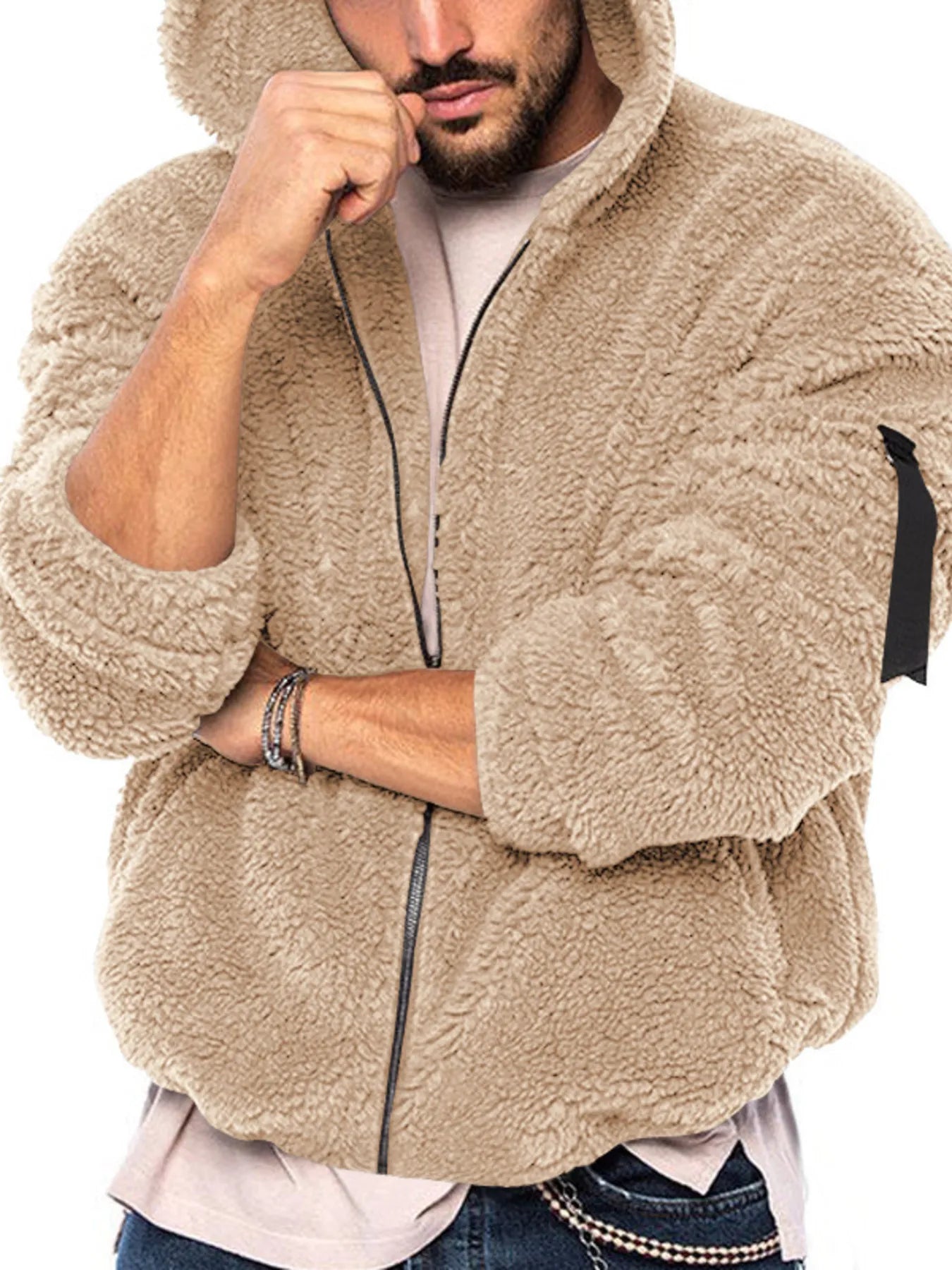 Men's Sherpa Fleece Hooded Jacket (S–3XL) – Oversized Warmth, Everyday Ease - My Wear Clothing Co