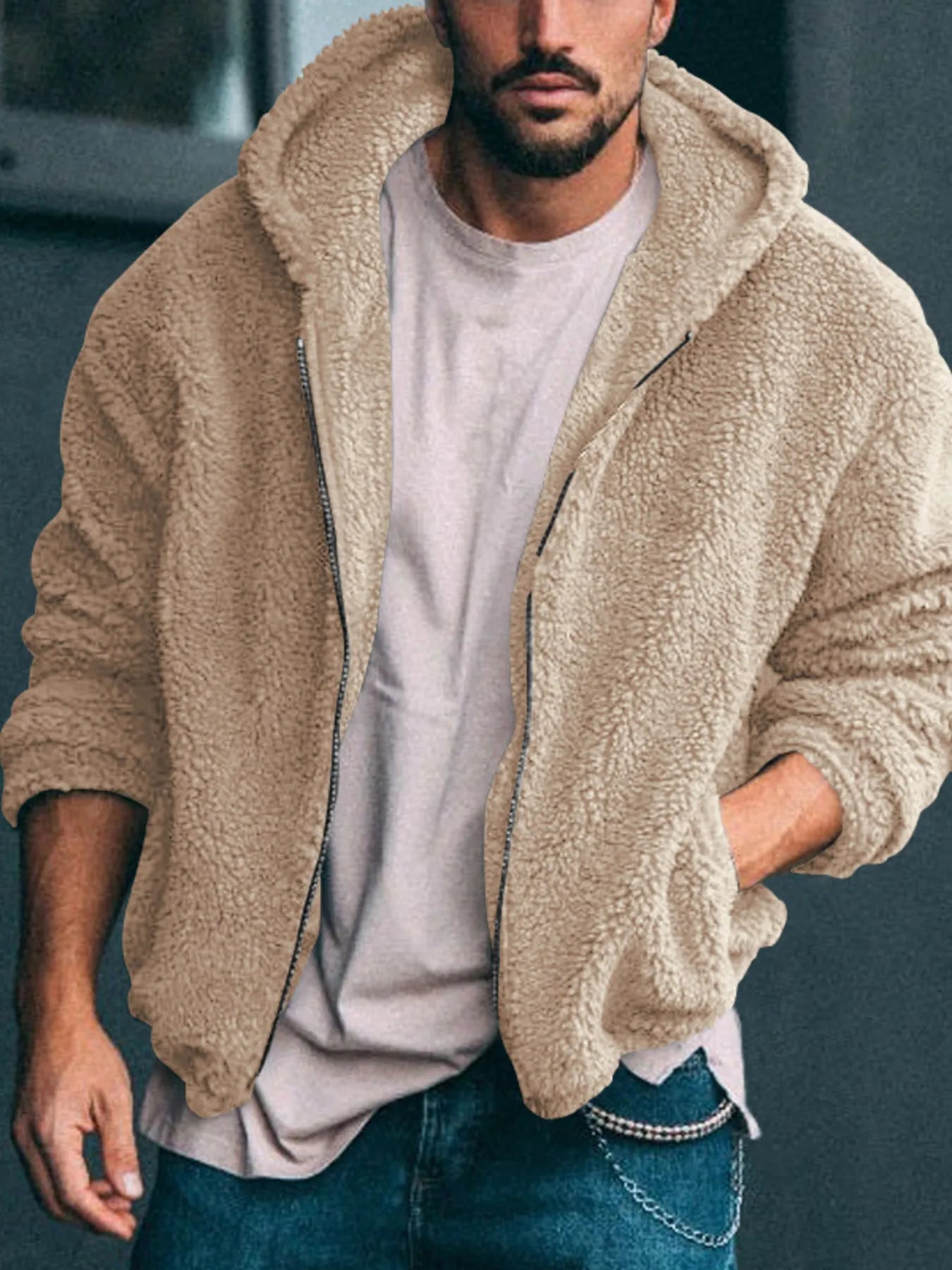 Men's Sherpa Fleece Hooded Jacket (S–3XL) – Oversized Warmth, Everyday Ease - My Wear Clothing Co