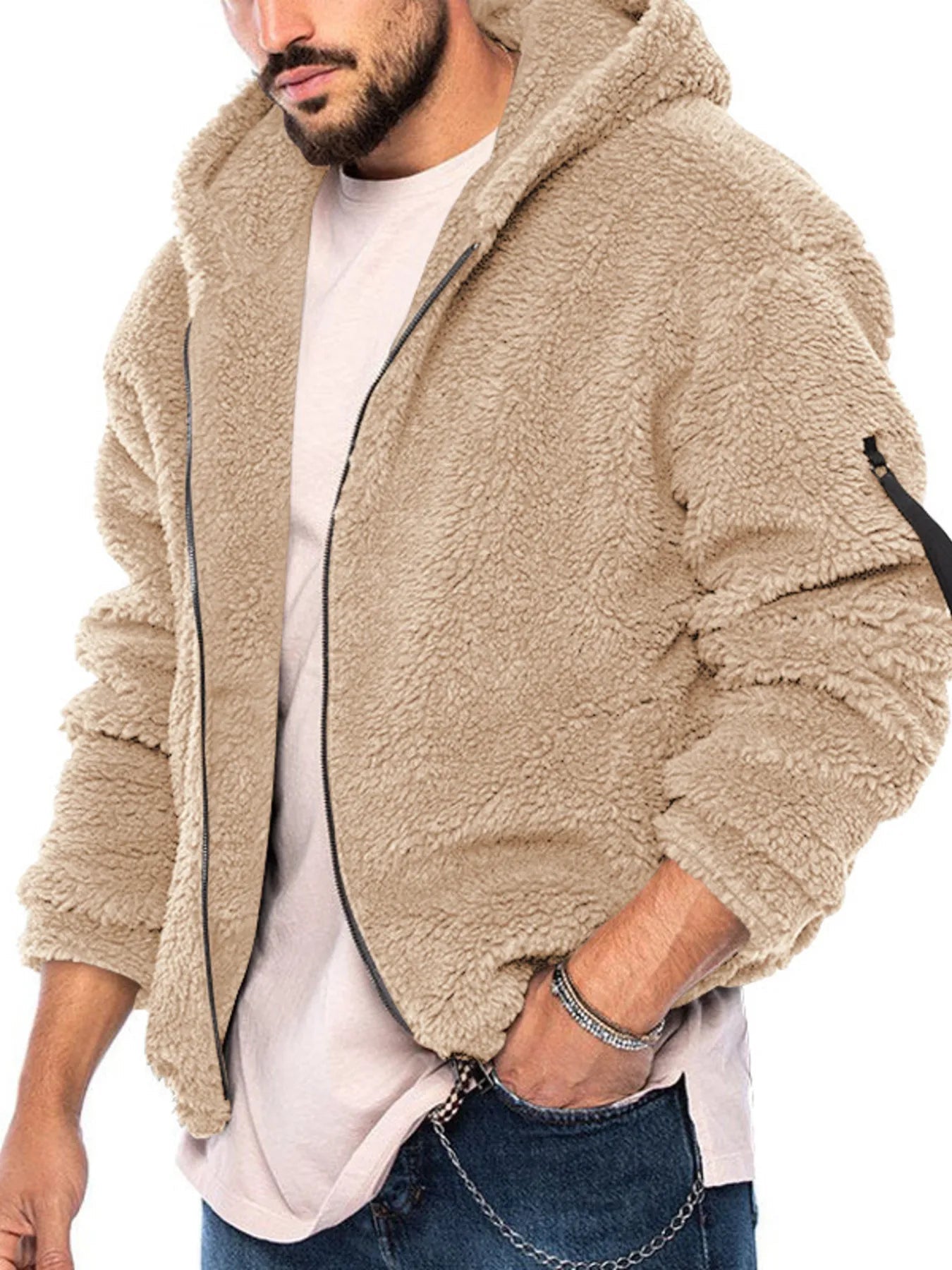 Men's Sherpa Fleece Hooded Jacket (S–3XL) – Oversized Warmth, Everyday Ease - My Wear Clothing Co