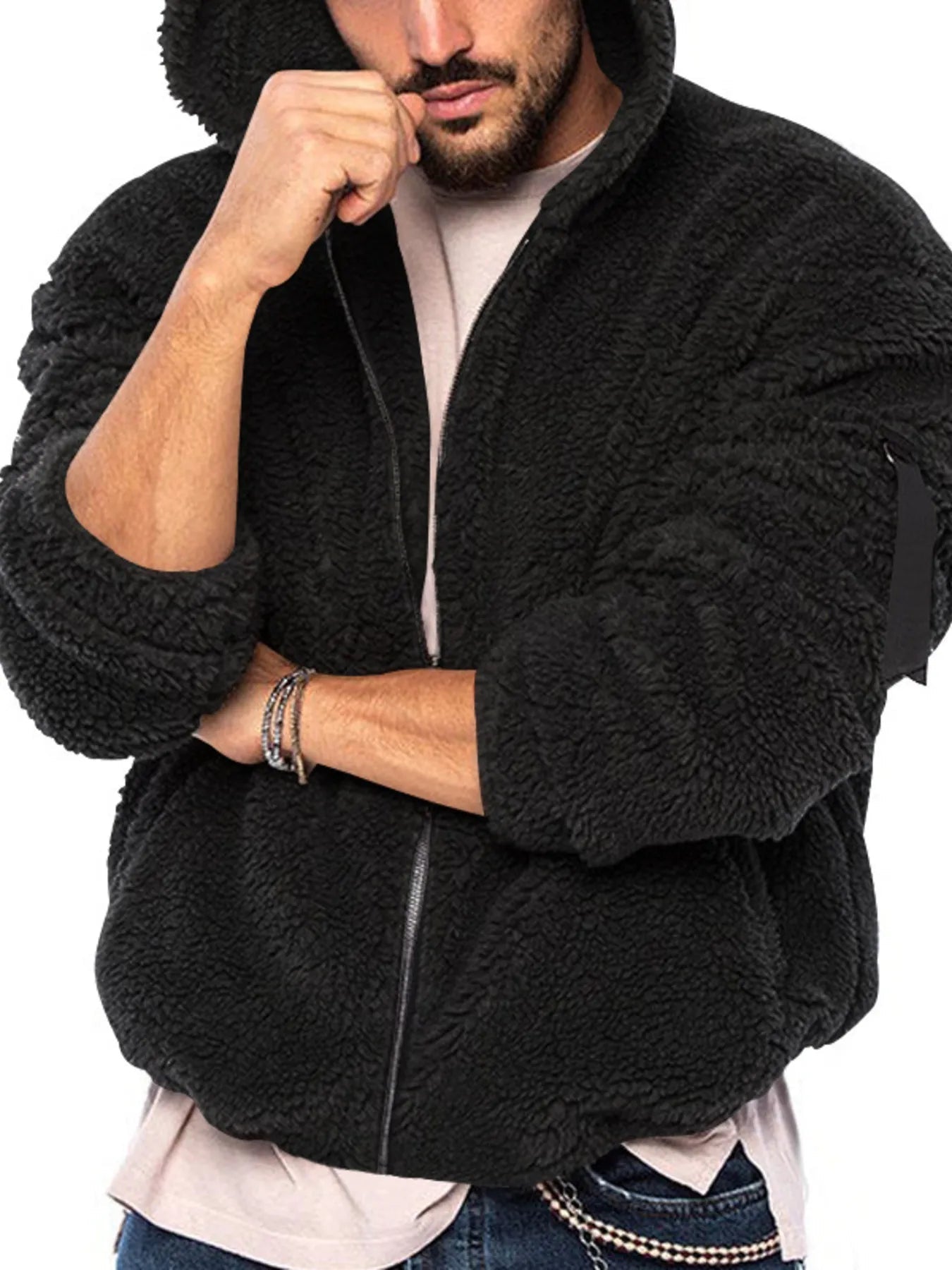 Men's Sherpa Fleece Hooded Jacket (S–3XL) – Oversized Warmth, Everyday Ease - My Wear Clothing Co
