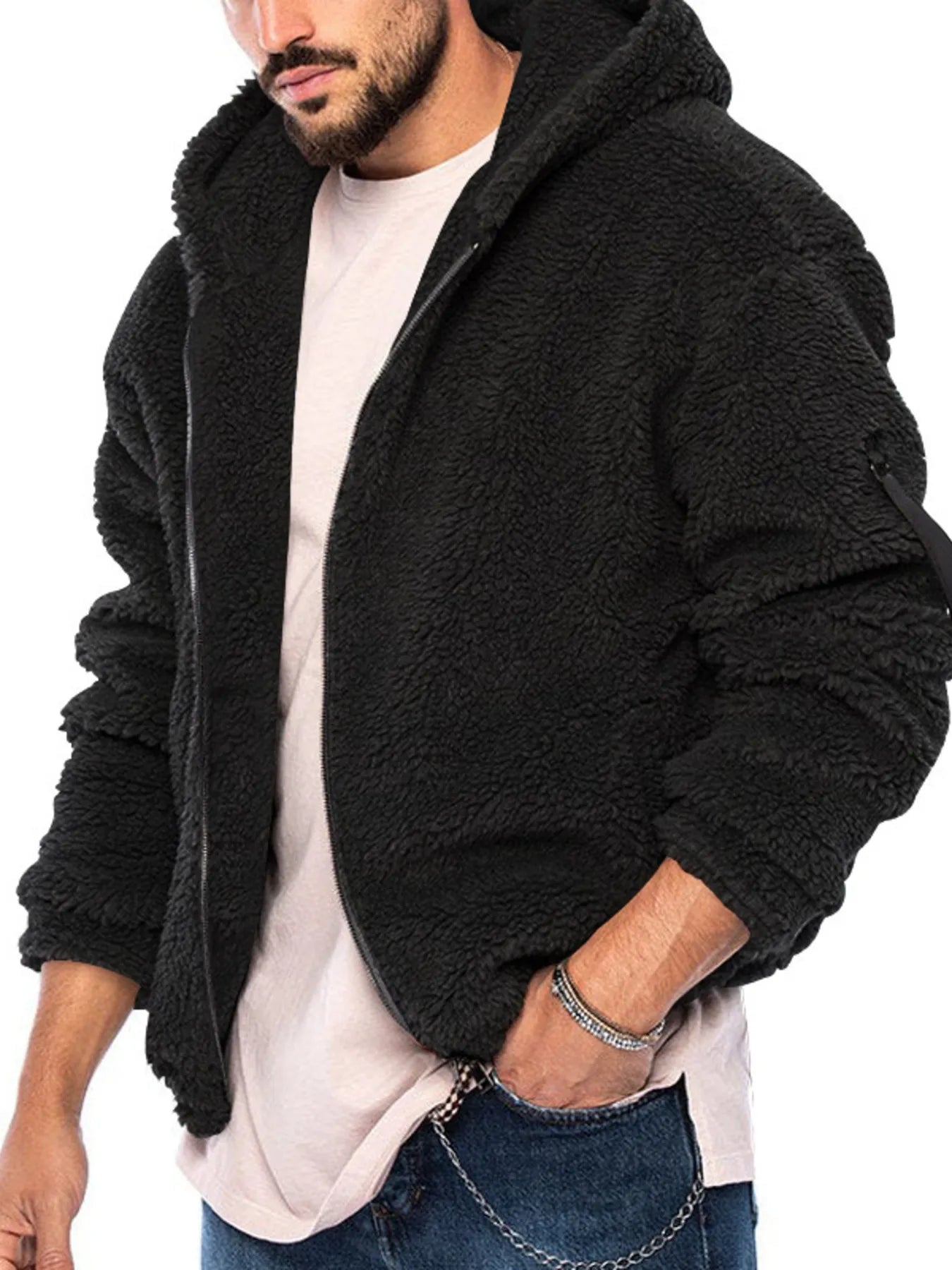 Men's Sherpa Fleece Hooded Jacket (S–3XL) – Oversized Warmth, Everyday Ease - My Wear Clothing Co