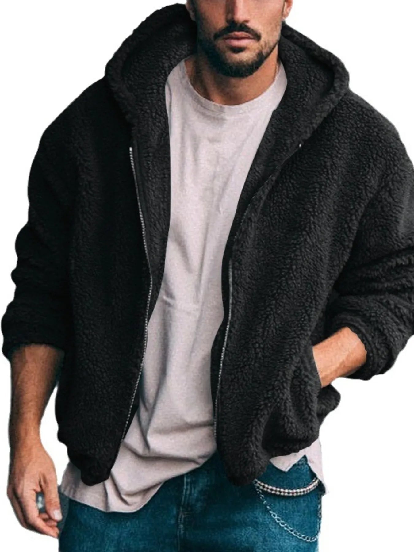 Men's Sherpa Fleece Hooded Jacket (S–3XL) – Oversized Warmth, Everyday Ease - My Wear Clothing Co
