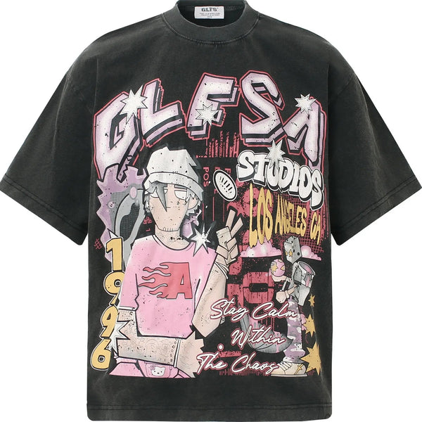 Men's Washed Anime Graphic Oversized T-Shirt - My Wear Clothing Co