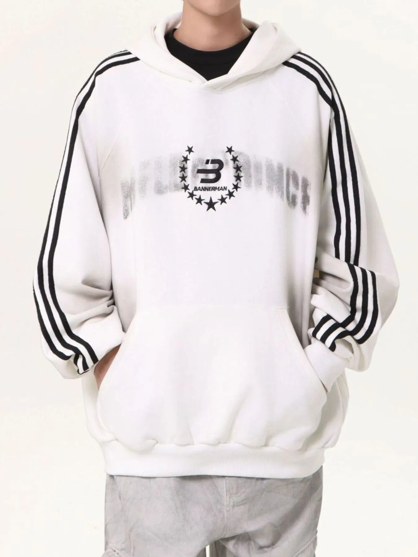 Men's Washed Graphic Striped Sleeve Hoodie - My Wear Clothing Co