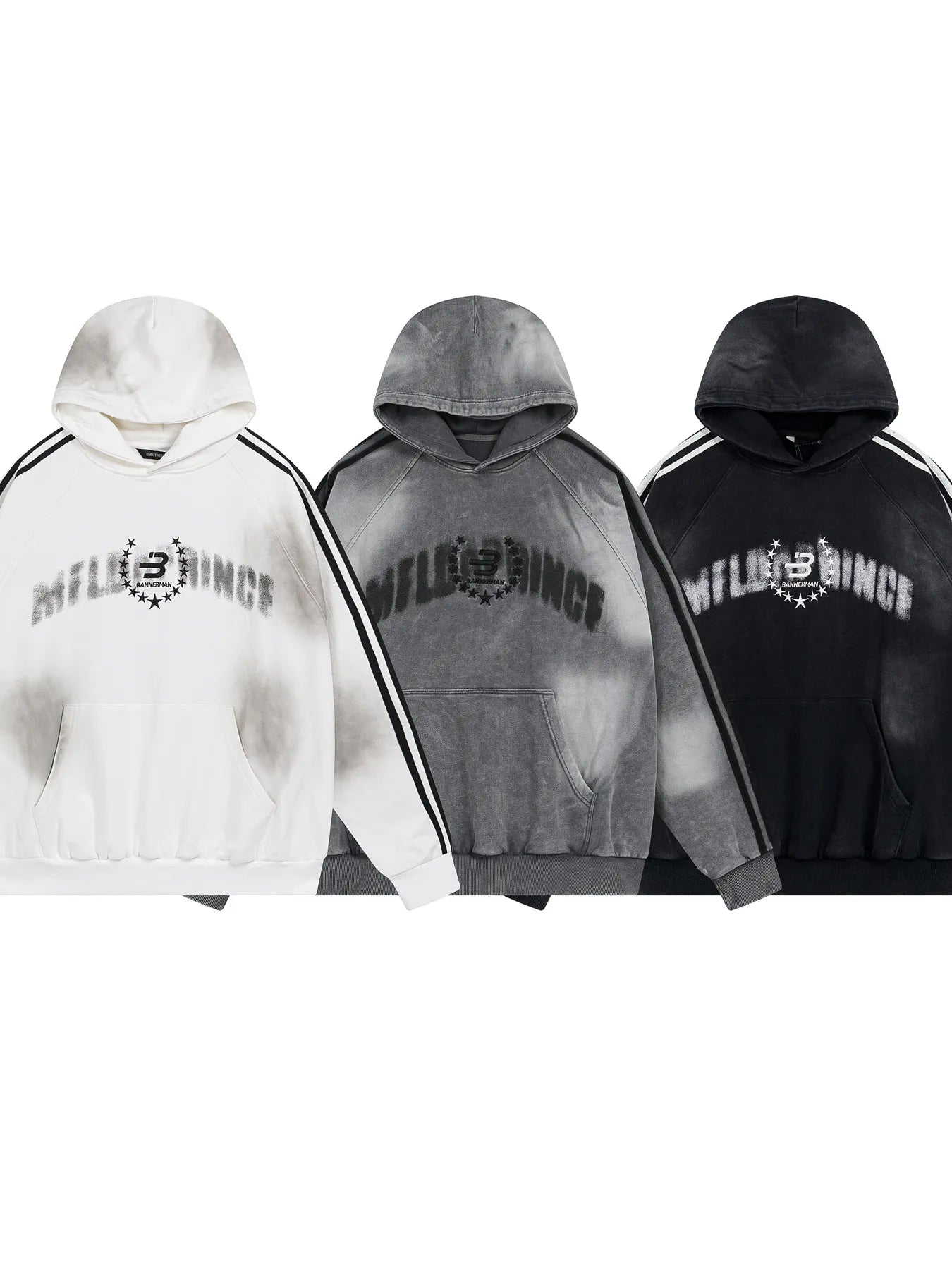 Men's Washed Graphic Striped Sleeve Hoodie - My Wear Clothing Co