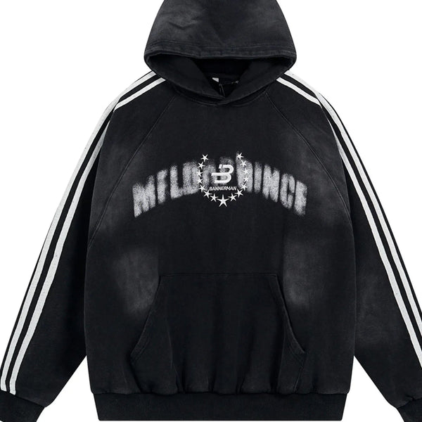 Men's Washed Graphic Striped Sleeve Hoodie - My Wear Clothing Co