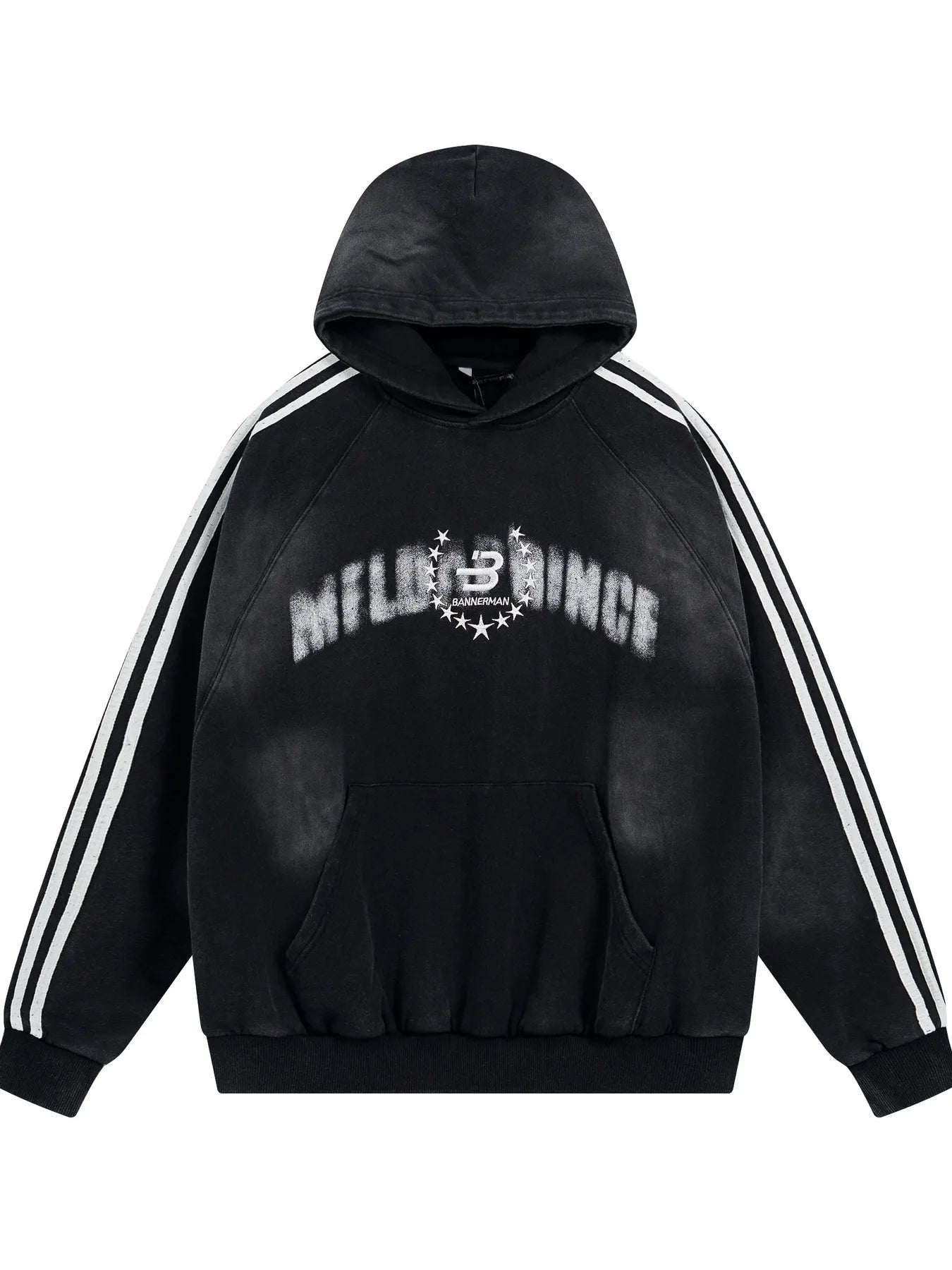 Men's Washed Graphic Striped Sleeve Hoodie - My Wear Clothing Co