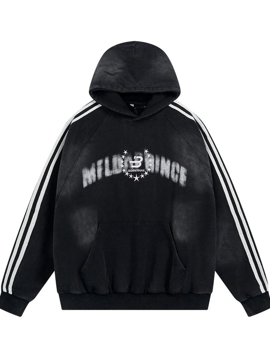 Men's Washed Graphic Striped Sleeve Hoodie - My Wear Clothing Co