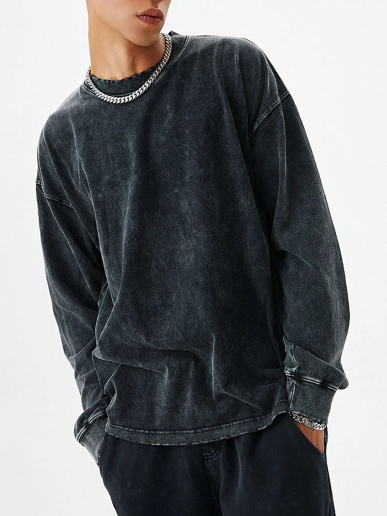 Men's Washed Round Neck Dropped Shoulder Sweatshirt - My Wear Clothing Co