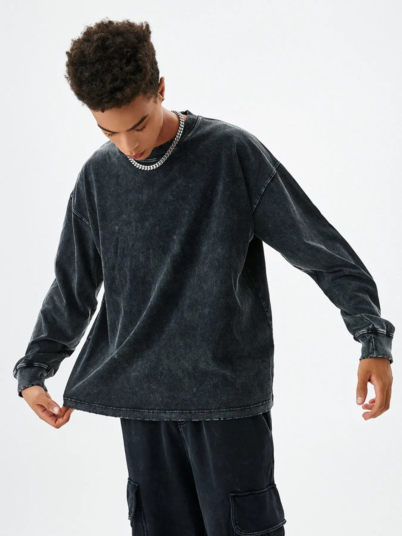 Men's Washed Round Neck Dropped Shoulder Sweatshirt - My Wear Clothing Co