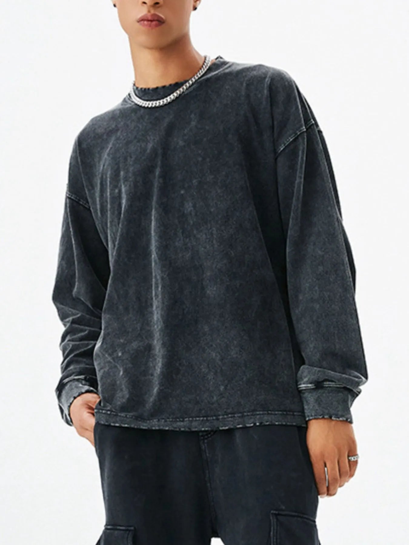 Men's Washed Round Neck Dropped Shoulder Sweatshirt - My Wear Clothing Co