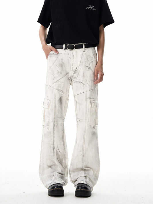 Men's Wide Leg Cargo Jeans (S–2XL) – Washed Finish, Utility Comfort - My Wear Clothing Co