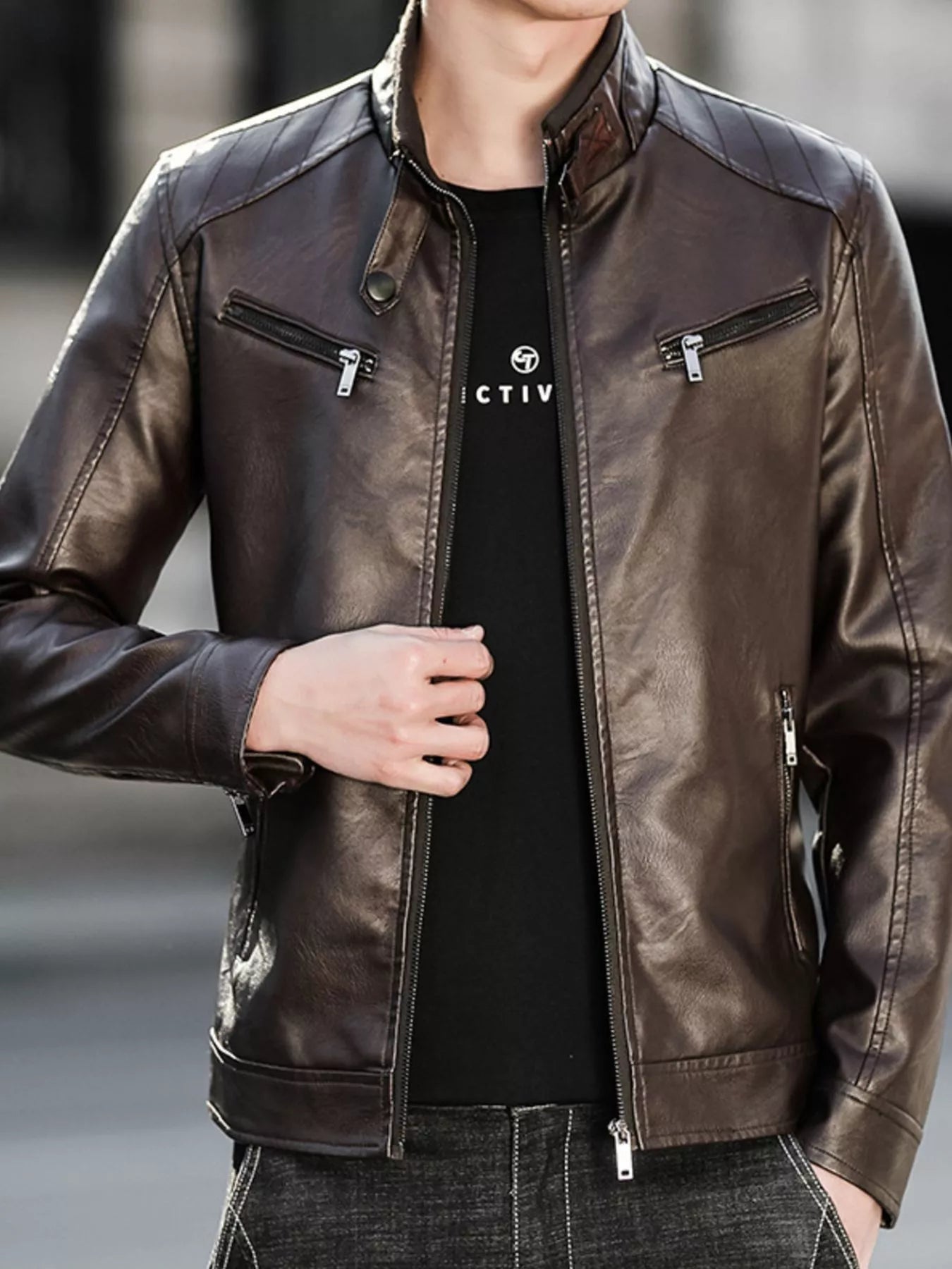 Men's Zip Up Leather Look Jacket - Wear It Your Way - My Wear Clothing Co